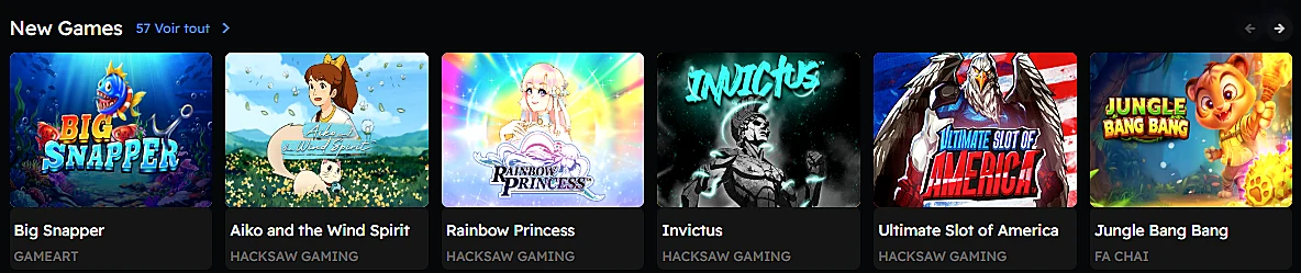 Section des nouveaux jeux 2026 sur BetZino Casino : Big Snapper, Rainbow Princess, Invictus et Ultimate Slot of America